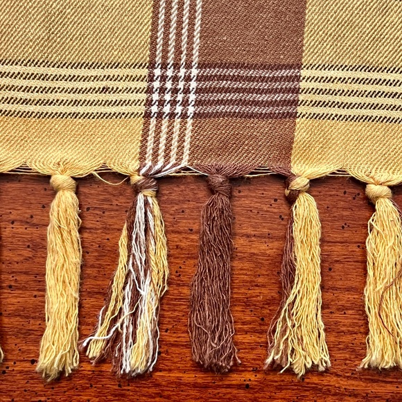 Pottery Barn Brown and Gold Plaid Table Runner with Fringe 18” x 70” - Picture 4 of 6